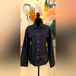 Gucci blue Denim Jacket. Unisex Logo on the bottom right side.
